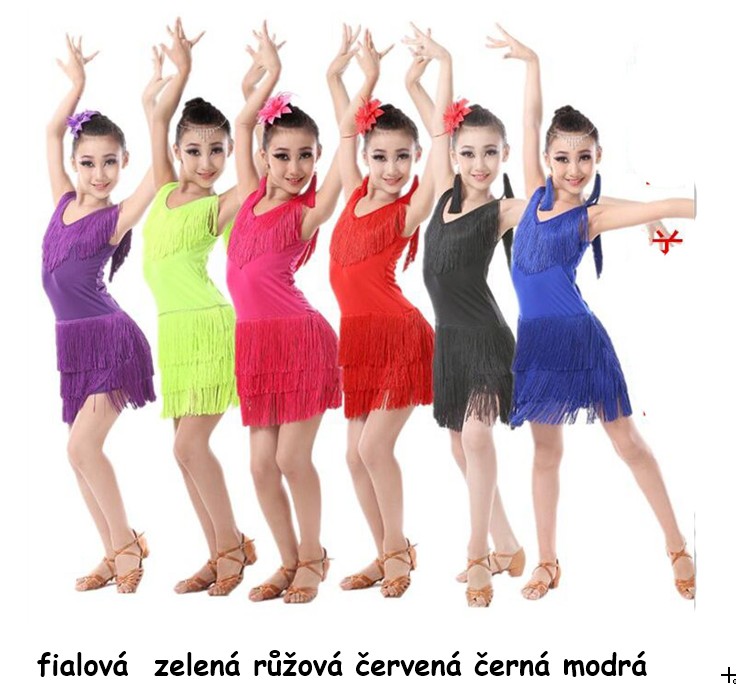 SKLADEM - Dívčí latino šaty AVA - RŮŽOVÉ - vel.140 cm