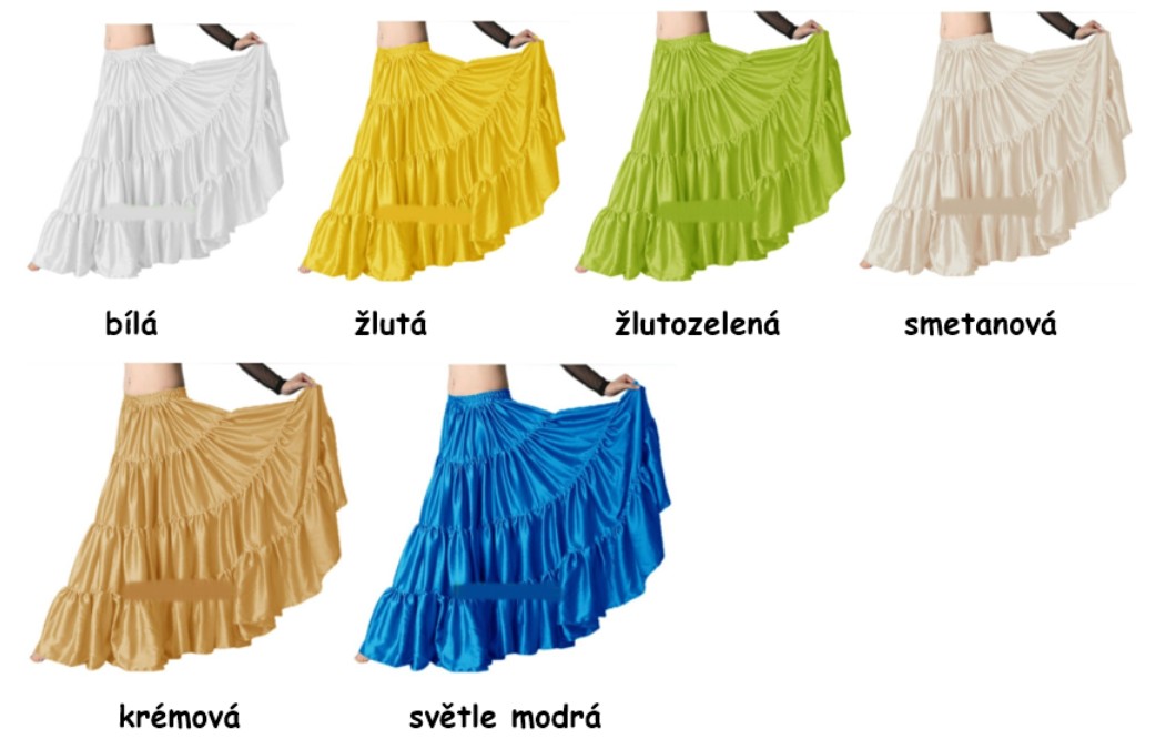 Sukně SATÉN 4-volánová, více barev, I NA MÍRU (23 m)