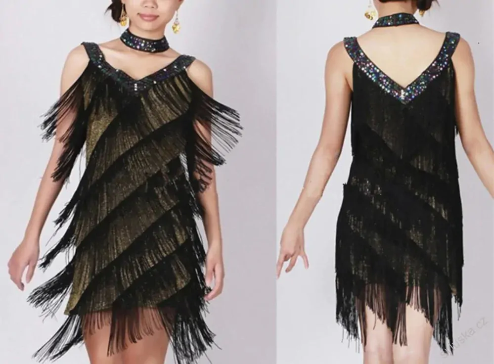 SKLADEM - Latino šaty ALESSIA s třásněmi - RŮŽOVÉ