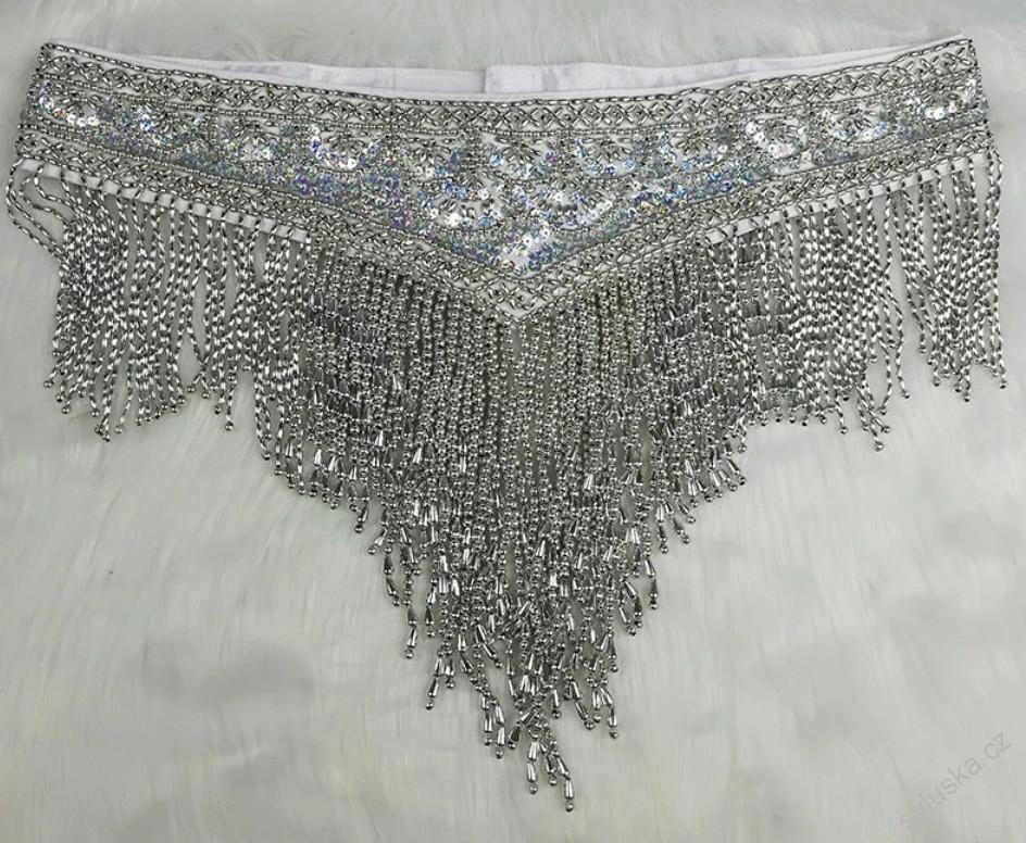 SKLADEM - Ozdobný belly dance pás LOREN - STŘÍBRNÝ - 115 cm