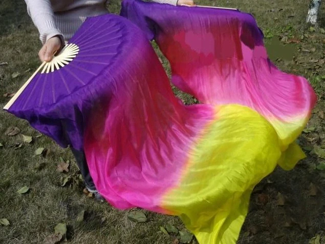 Vějíře hedvábné -1.1m FIALOVÁ-RŮŽOVÁ-ŽLUTÁ