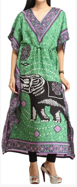 KAFTAN dlouhý se slonem (92) - ZELENÝ