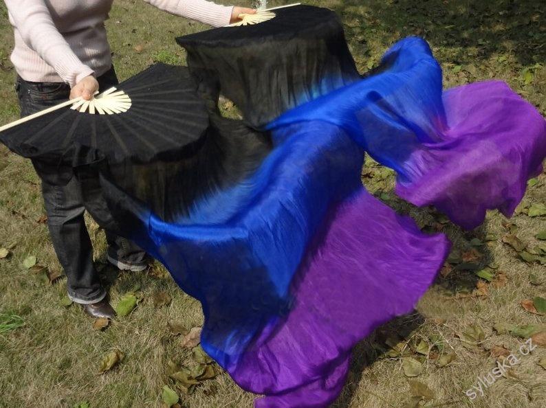 Vějíře hedvábné 1.5m - ČERNÁ-MODRÁ-FIALOVÁ