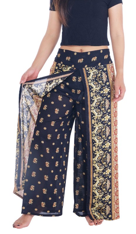 BOHO kalhoty LILIANA - sloníci, vel. S-XL - ČERNÉ