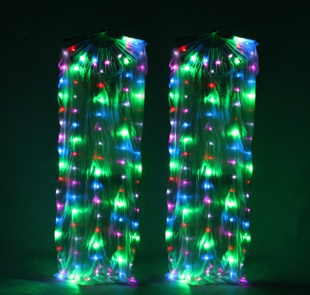 LED hedvábné vějíře 180x90 - BÍLÉ MULTICOLOR s akumulátorem