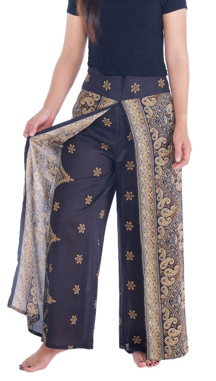 BOHO kalhoty LILIANA - kašmír, vel. S-XL - ČERNÉ