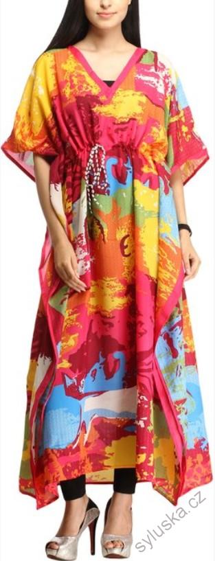 KAFTAN dlouhý s potiskem (69) - MALINOVÝ