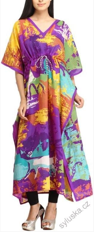 KAFTAN dlouhý s potiskem (69) - FIALOVÝ
