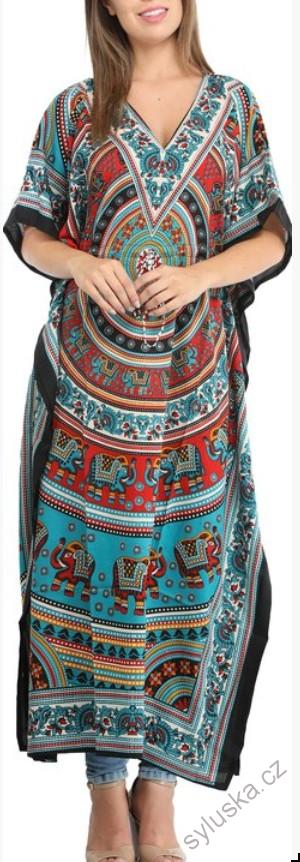 KAFTAN se slony (85) - MODROZELENÝ