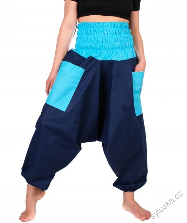 Bavlněné HAREM YOGA kalhoty MODRÉ - S MODROU