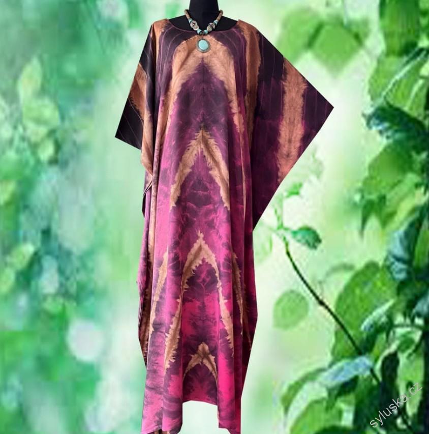 Fialový KAFTAN dlouhý batikovaný (22) - kulatý výstřih