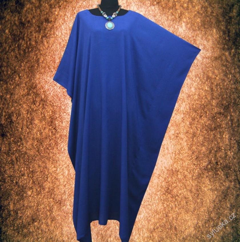 MODRÝ jednobarevný KAFTAN dlouhý (26) - kulatý výstřih