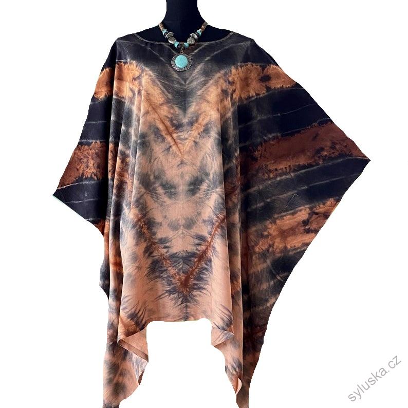 Černý krátký batikovaný kaftan (07) - kulatý výstřih
