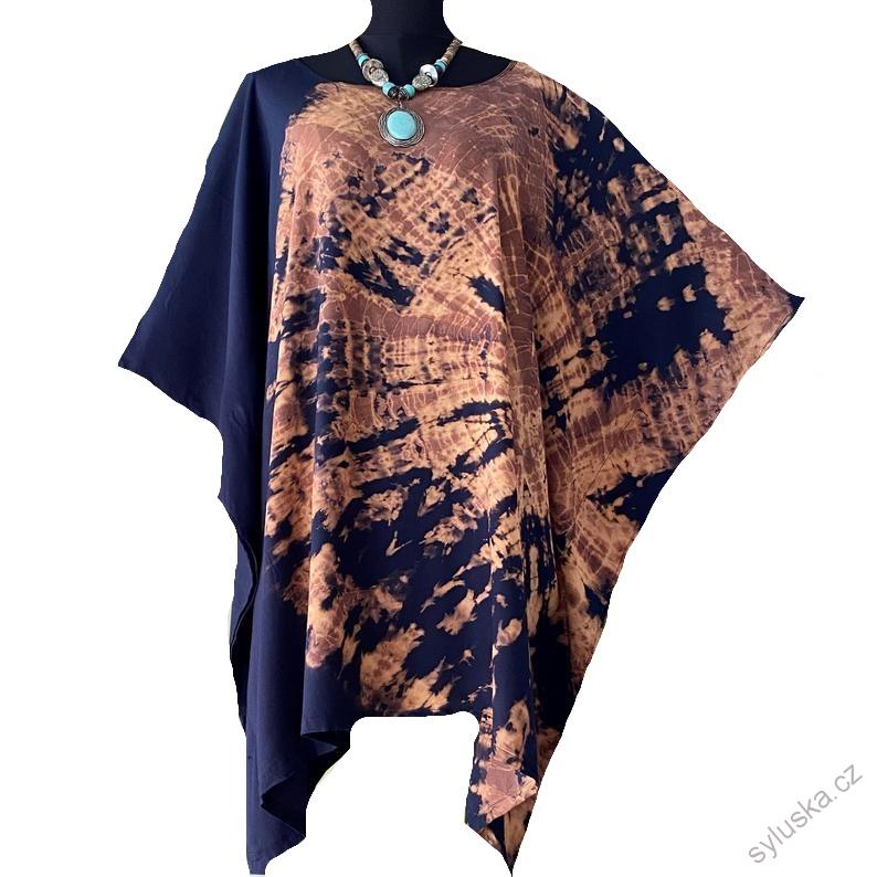 Černý krátký batikovaný kaftan (11) - kulatý výstřih