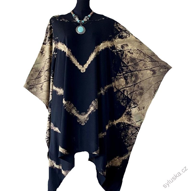Černý batikovaný krátký kaftan (20) - kulatý výstřih