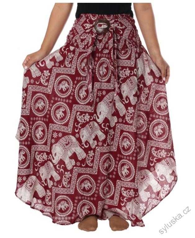 BOHO sukně se sloníky - VÍNOVÁ, vel. S-XL