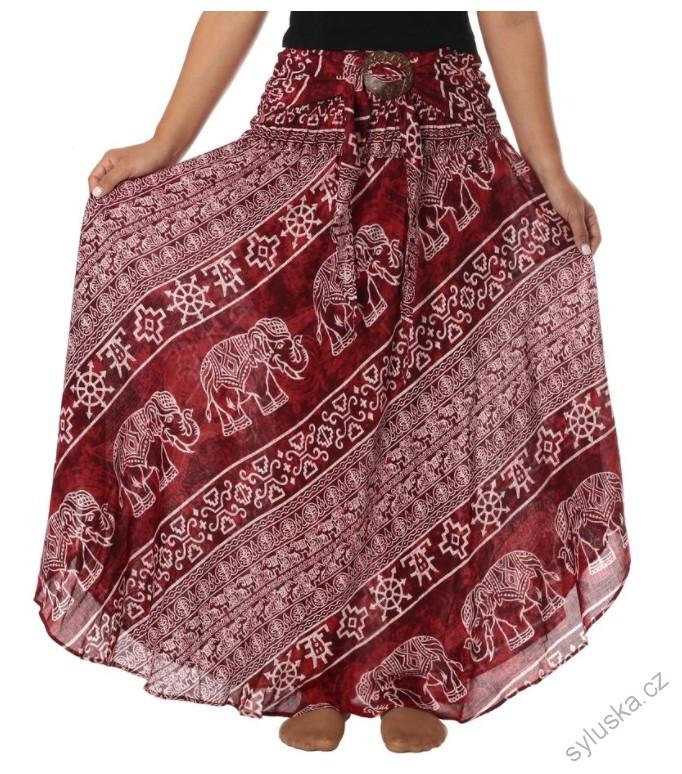 BOHO sukně se sloníky - VÍNOVÁ, vel. S-XL