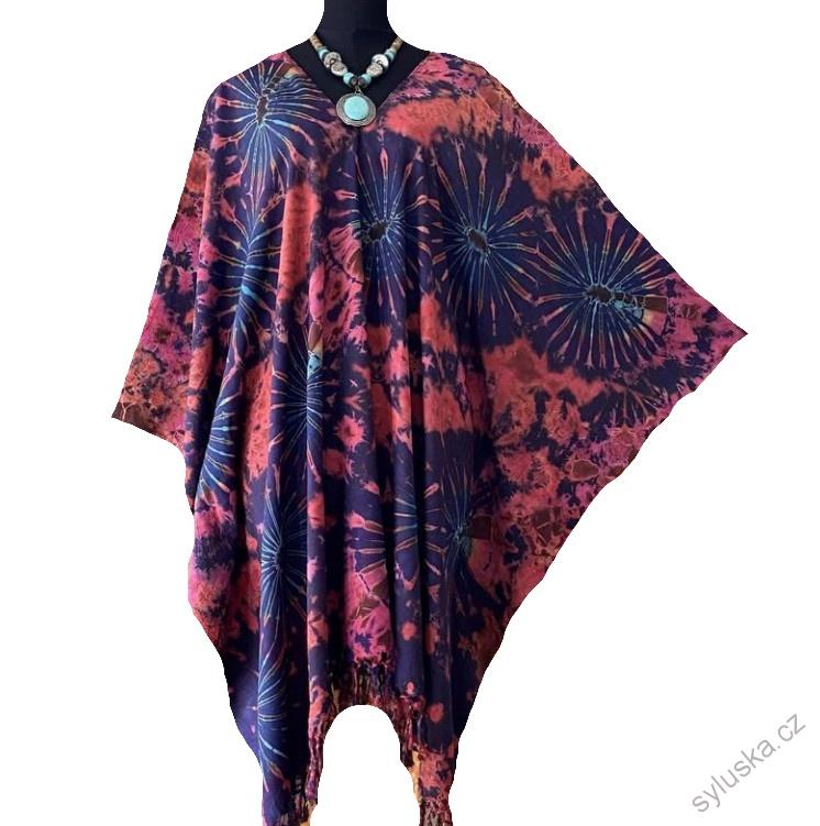 Batikovaný krátký kaftan s třásněmi (29) - výstřih do V