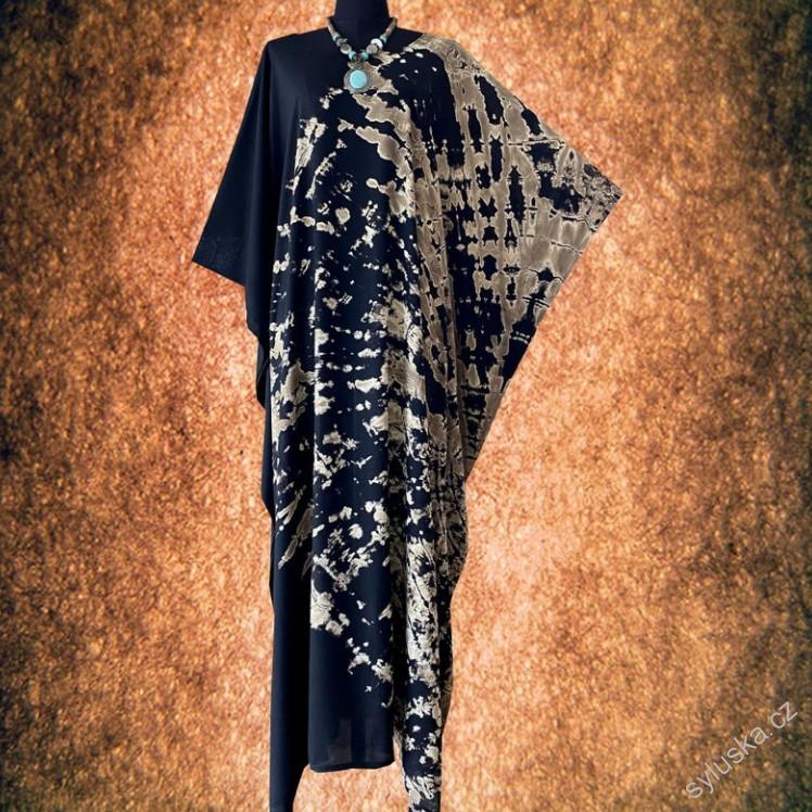 Černý KAFTAN dlouhý batikovaný (45) - kulatý výstřih
