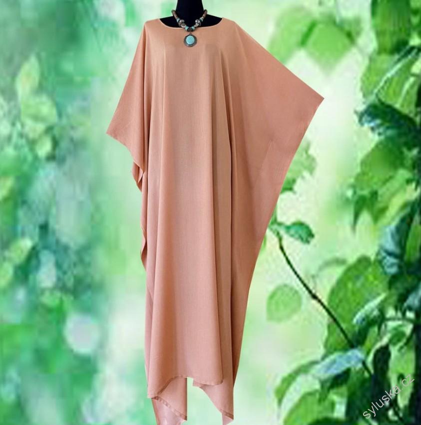 SVĚTLE BÉŽOVÝ jednobarevný KAFTAN dlouhý (23) - kulatý výstřih