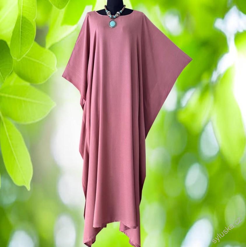 SVĚTLE RŮŽOVÝ jednobarevný KAFTAN dlouhý (25) - kulatý výstřih