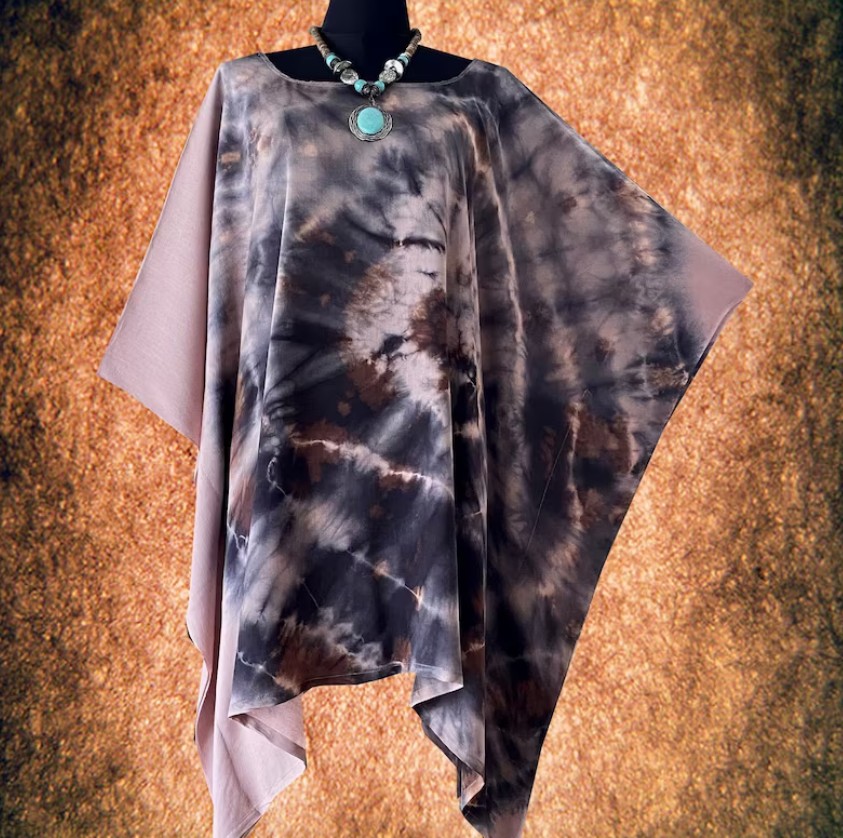 Bisquit batikovaný krátký kaftan (45) - kulatý výstřih
