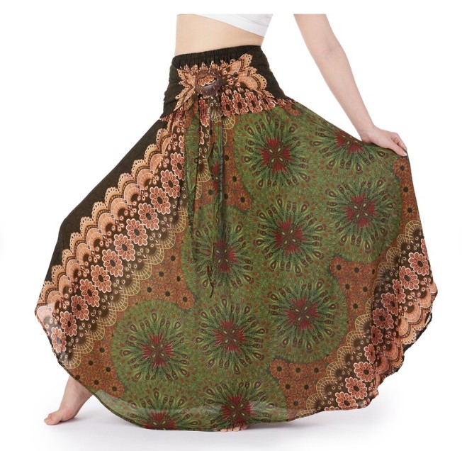 BOHO sukně KVĚTY - ZELENÁ, vel. S-XL