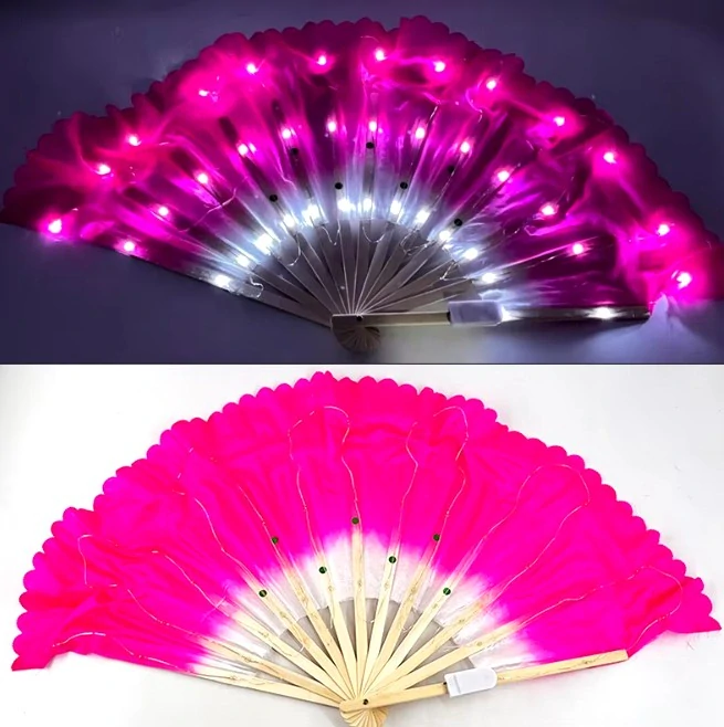 LED krátký hedvábný vějíř - RŮŽOVÝ (1ks pravý)