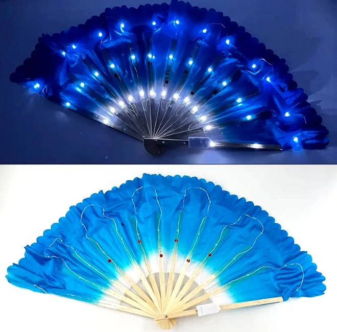 LED krátký hedvábný vějíř - MODRÝ (1ks pravý)