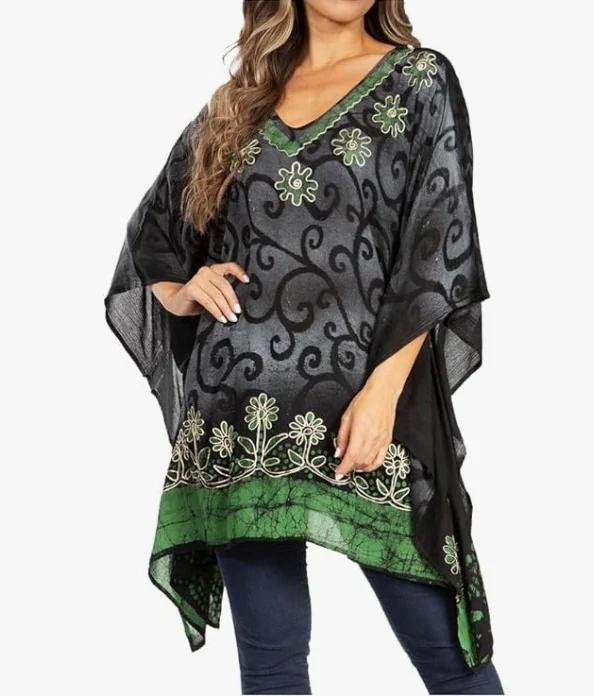 Tunika (kaftan) VLADANA - ČERNO/ZELENÁ (obvod do 129.5 cm)