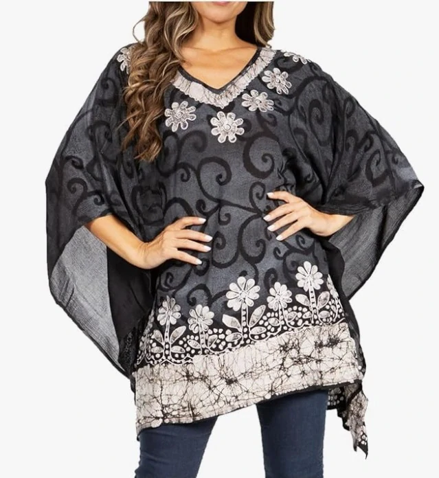 Tunika (kaftan) VLADANA - ČERNO/BÍLÁ (obvod do 129.5 cm)