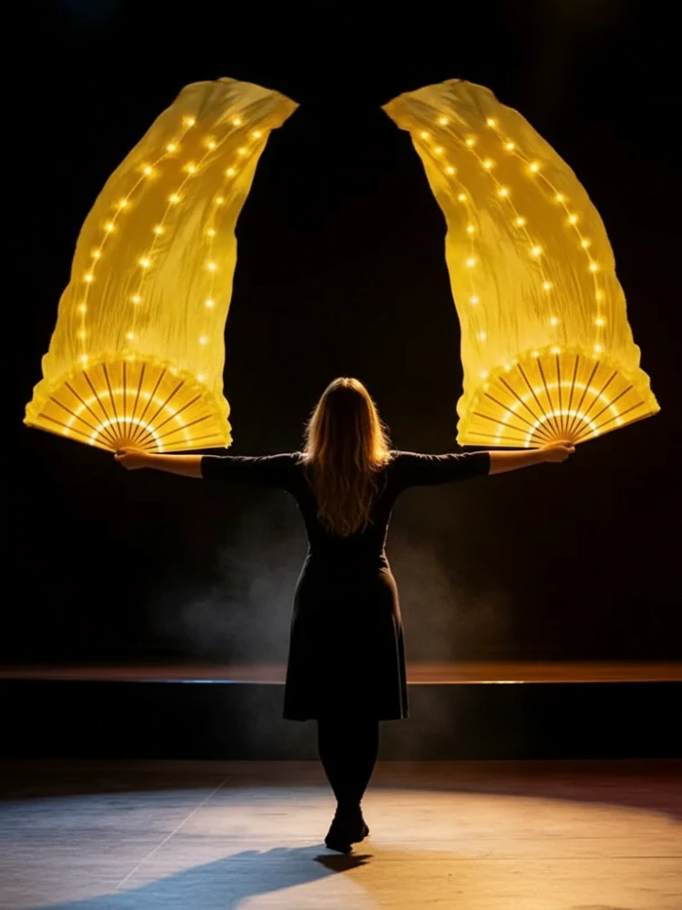 LED hedvábné vějíře 180x90 - ŽLUTÉ s akumulátorem