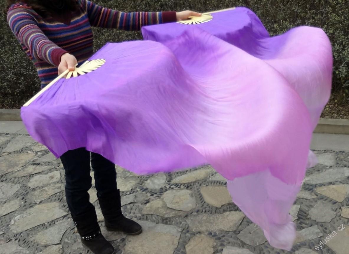 Vějíře hedvábné 1.5m - FIALOVÉ DUHOVÉ