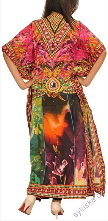 KAFTAN dlouhý multicolor (16) - RŮŽOVÝ