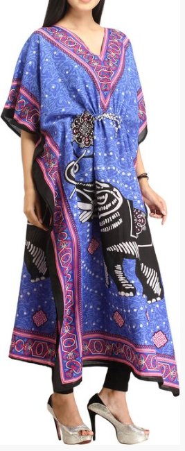 KAFTAN dlouhý se slonem (92) - MODRÝ