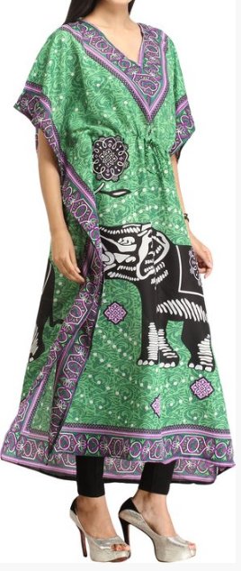 KAFTAN dlouhý se slonem (92) - ZELENÝ