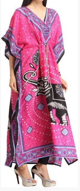 KAFTAN dlouhý se slonem (92) - RŮŽOVÝ