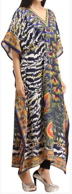 KAFTAN dlouhý s pavími pery (45) - tmavě modrý