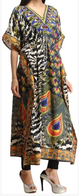 KAFTAN dlouhý s pavími pery (45) - černý