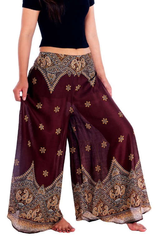 BOHO širší kalhoty AIDANY, vel. S-XL - HNĚDÉ