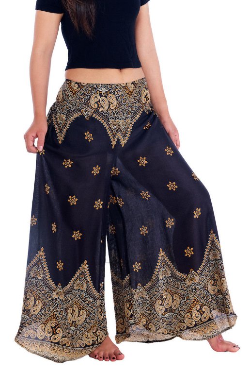 BOHO širší kalhoty AIDANY, vel. S-XL - ČERNÉ