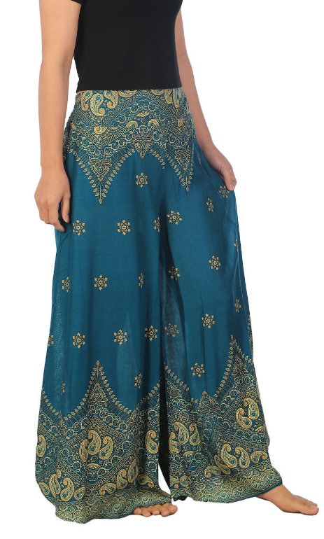 BOHO širší kalhoty AIDANY, vel. S-XL - MODROZELENÉ