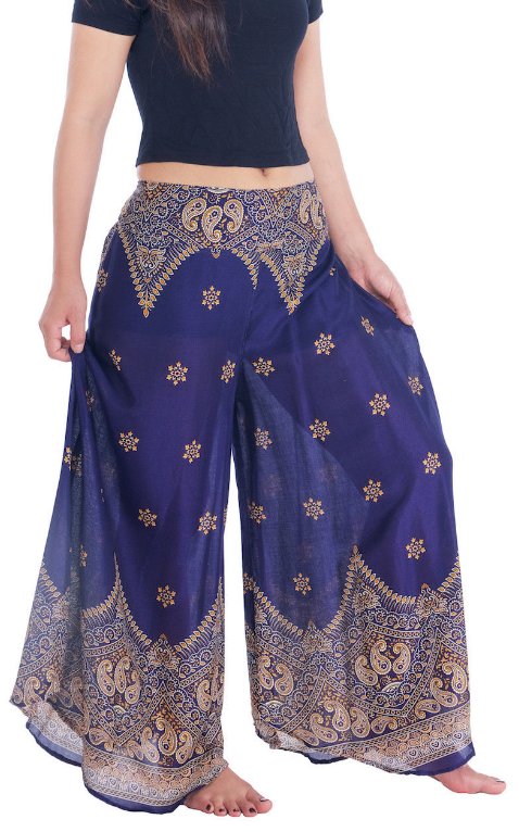 BOHO širší kalhoty AIDANY, vel. S-XL - TMAVĚ MODRÉ
