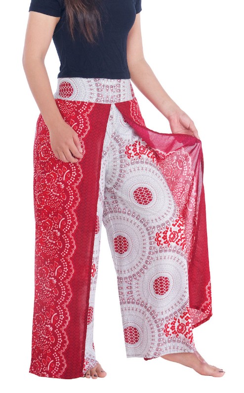BOHO kalhoty LILIANA, vel. S-XL - ČERVENÉ