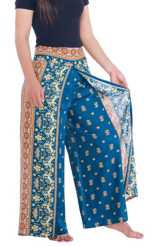 BOHO kalhoty LILIANA - sloníci, vel. S-XL - MODROZELENÉ