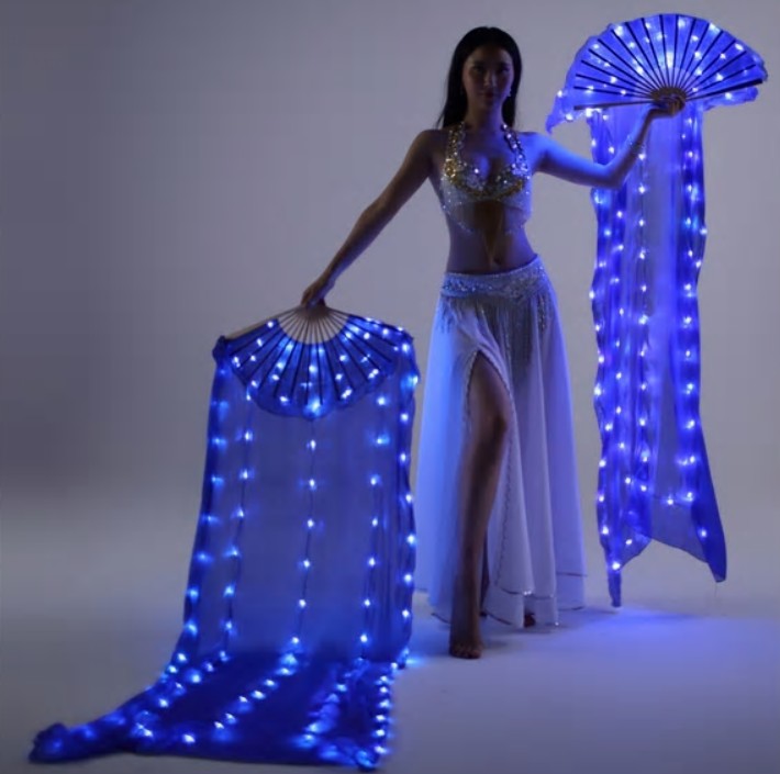 LED hedvábné vějíře 180x90 - MODRÉ s akumulátorem