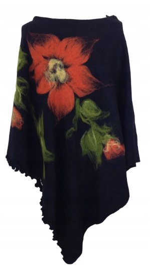 ČERNÉ pončo s oranžovými květy + šála