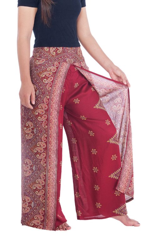 BOHO kalhoty LILIANA - kašmír, vel. S-XL - VÍNOVÉ