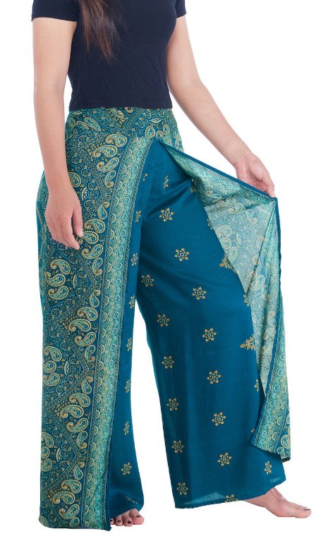 BOHO kalhoty LILIANA - kašmír, vel. S-XL - MODROZELENÉ