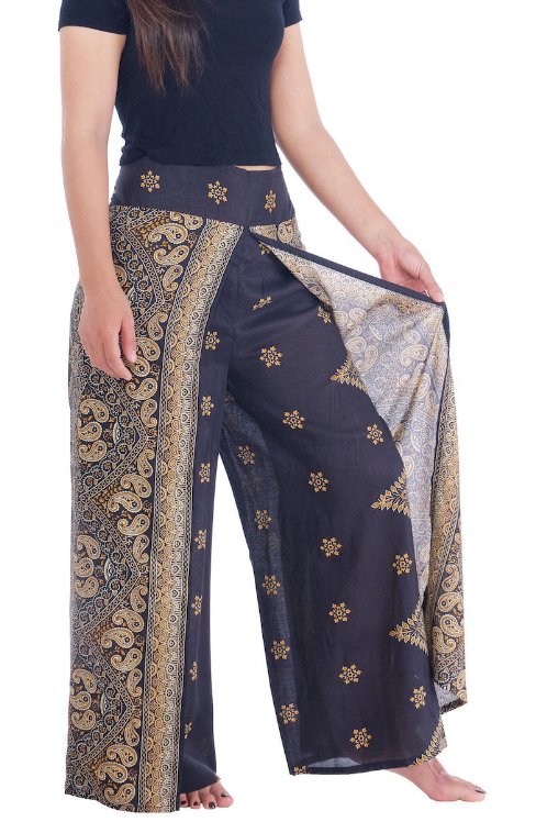 BOHO kalhoty LILIANA - kašmír, vel. S-XL - ČERNÉ